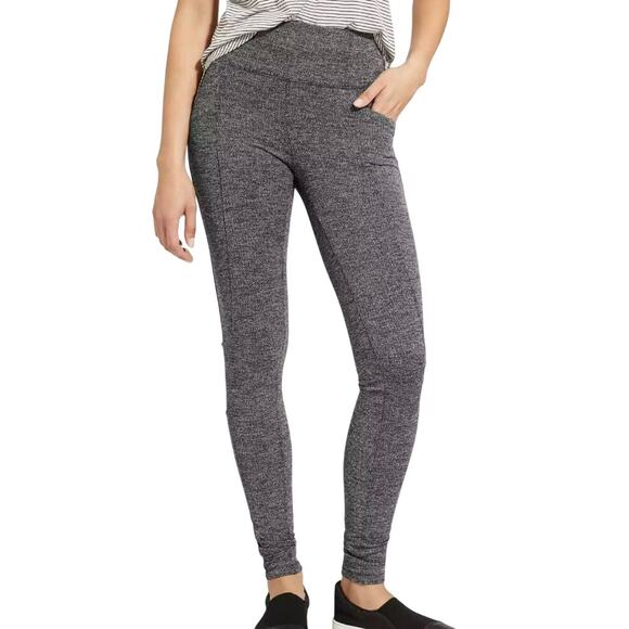 Athleta Black Gray Herringbone Metro Legging Skinny Stretch Pants size M Pockets - Picture 2 of 9